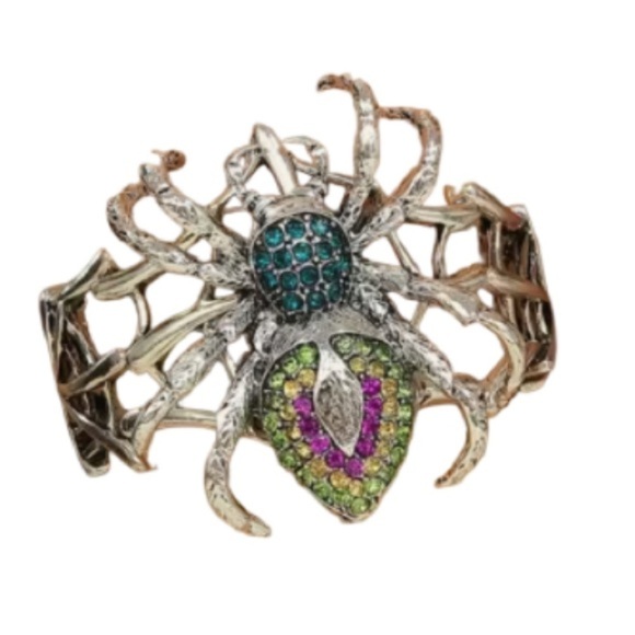 Jewelry - Silver Spider Bracelet with Multicolor Gems